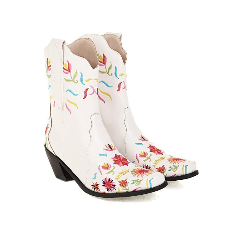 Women Floral Embroidered High Heels Short Boots