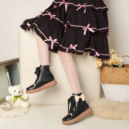 Women Lace Up Bowtie Flat Ankle Boots