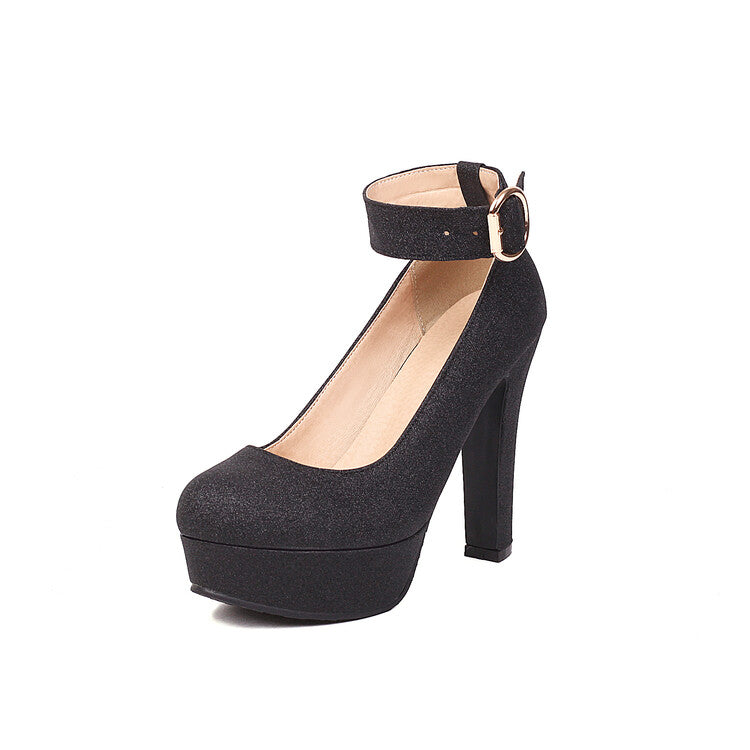 Ankle Strap Buckle High Heel Platform Pumps