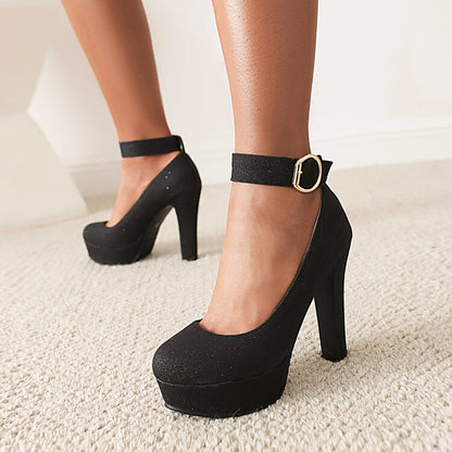 Ankle Strap Buckle High Heel Platform Pumps