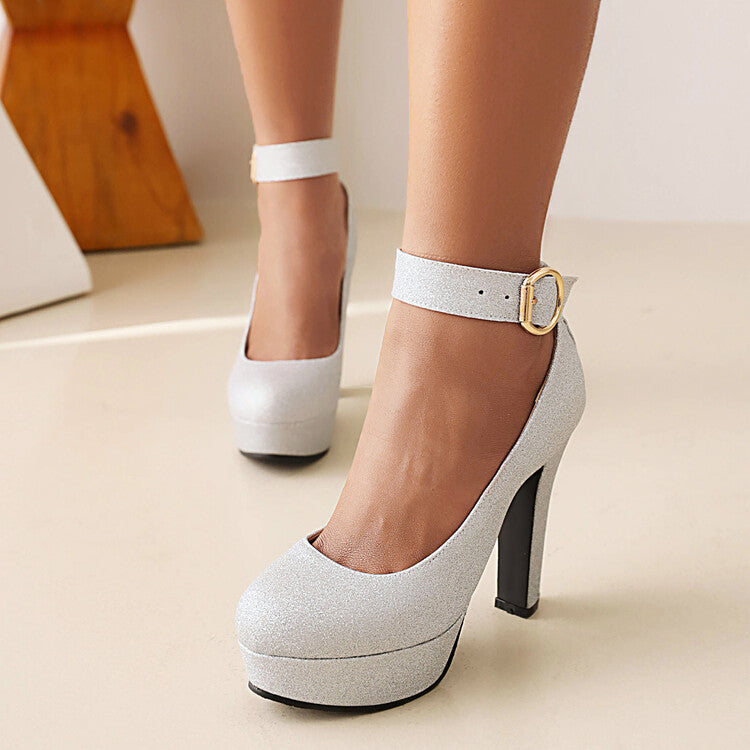 Ankle Strap Buckle High Heel Platform Pumps