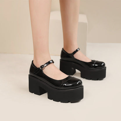 Women Candy Color Round Toe Ankle Strap Chunky Heel Platform Pumps Mary Janes