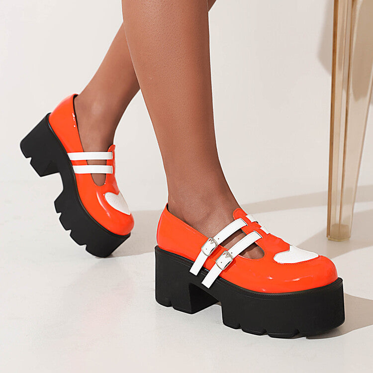 Women Plus Size Thick Sole Color Block Platform High Heels