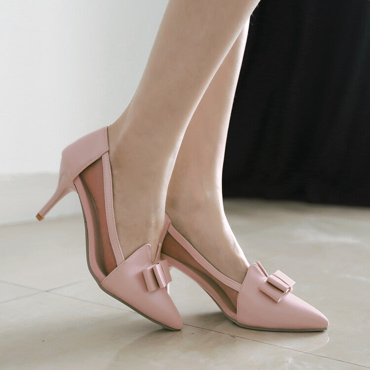 Pointed Toe Bowtie Women High Heels Stiletto Pumps