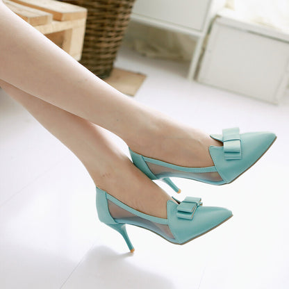 Pointed Toe Bowtie Women High Heels Stiletto Pumps