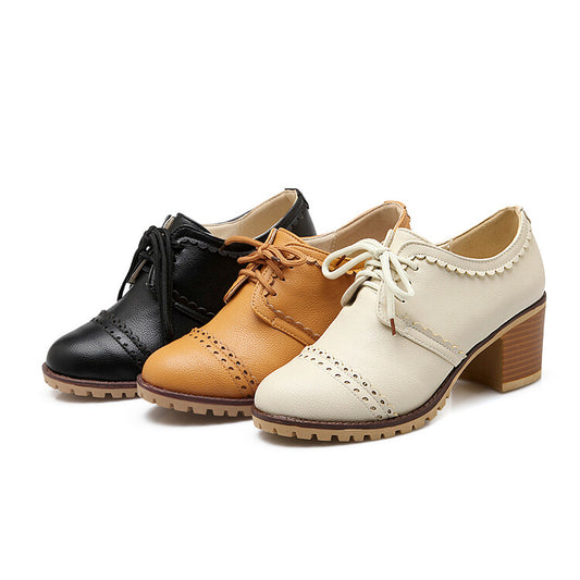 Women British Style Chunky Heel Oxford Shoes