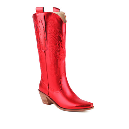 Cowboy Pointed Toe Beveled Heel Mid Calf Western Boots for Women