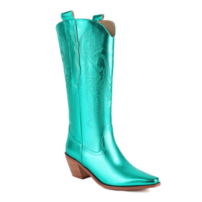 Cowboy Pointed Toe Beveled Heel Mid Calf Western Boots for Women