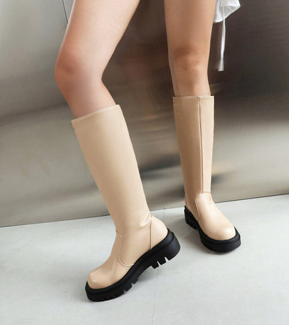 Round Toe Platform Knee High Boots for Women