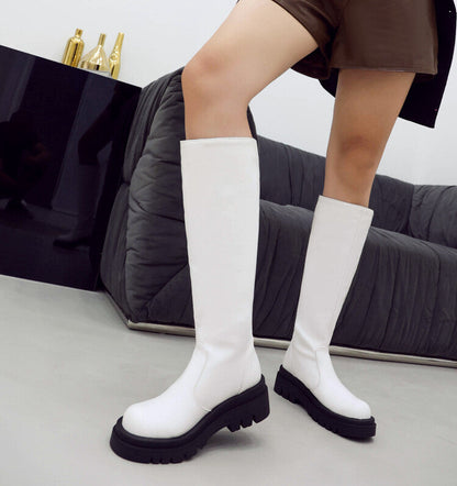 Round Toe Platform Knee High Boots for Women