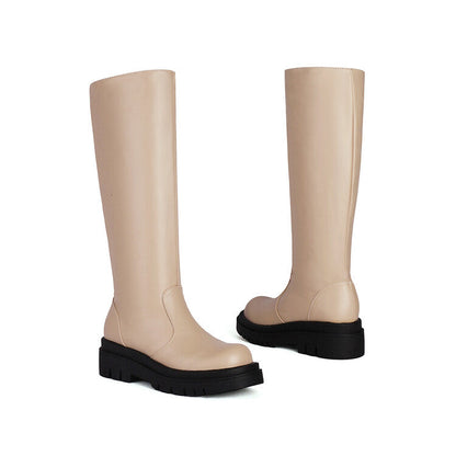 Round Toe Platform Knee High Boots for Women