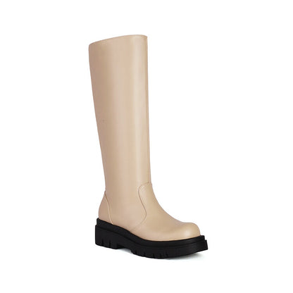 Round Toe Platform Knee High Boots for Women