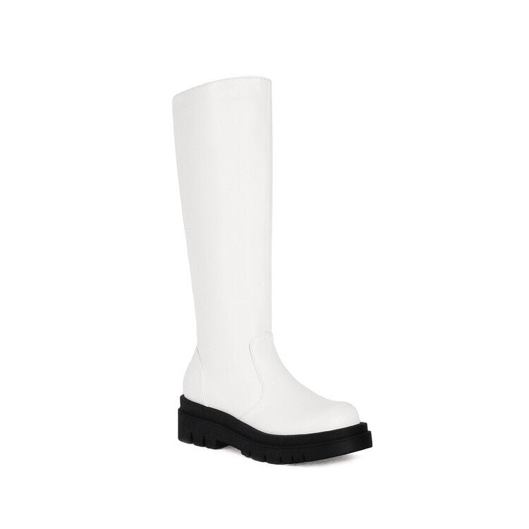 Round Toe Platform Knee High Boots for Women