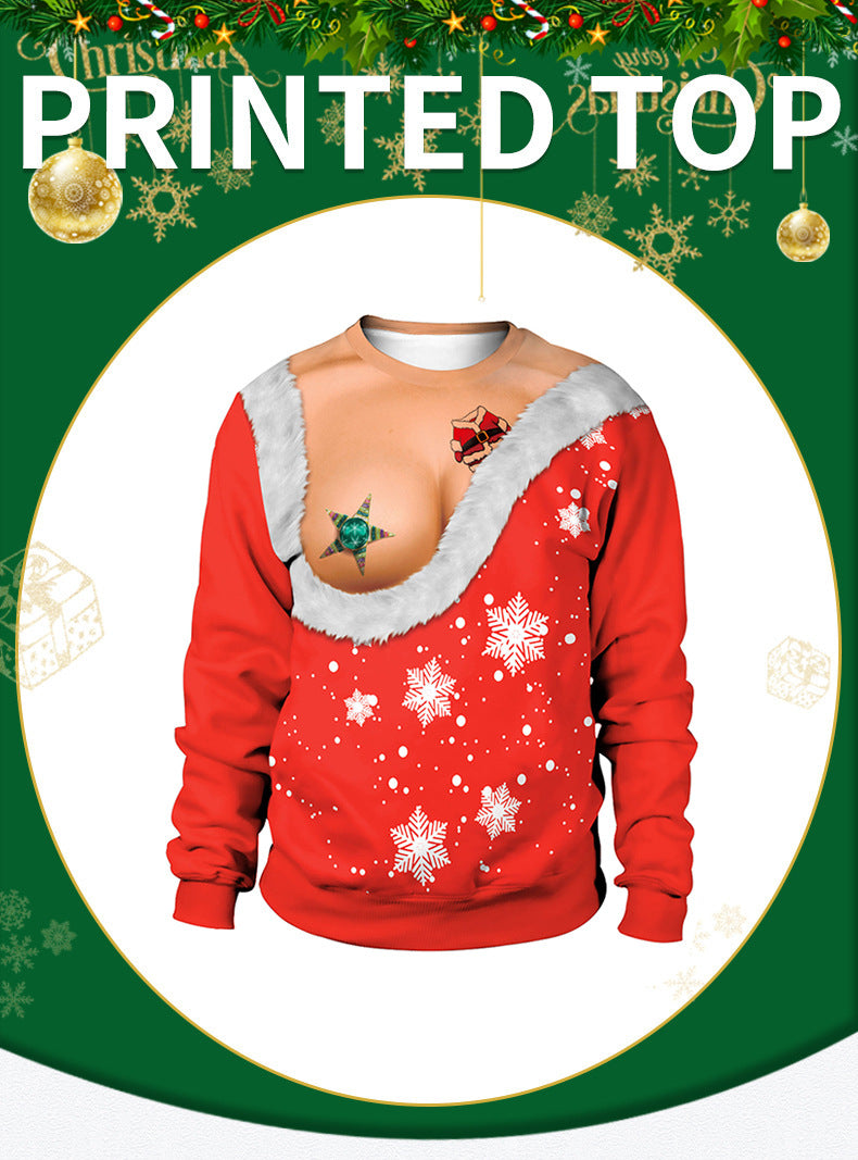 Couple Christmas Spoof Printed Round Neck Sweatshirt