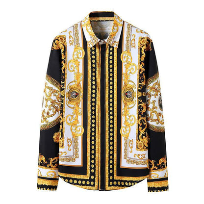 Men's 3D Button Royal Style Chain Printing Long Sleeves Casual Shirts