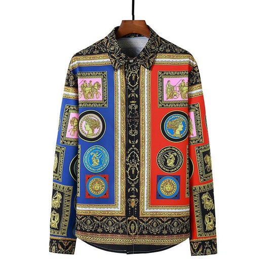 Men's 3D Button Royal Style Character Printing Long Sleeves Casual Shirts