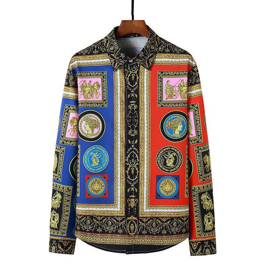 Men's 3D Button Royal Style Character Printing Long Sleeves Casual Shirts