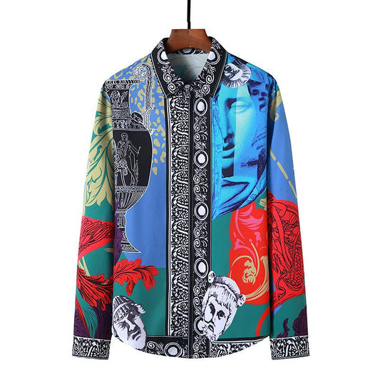 Men's 3D Button Royal Style Printing Long Sleeves Casual Shirts