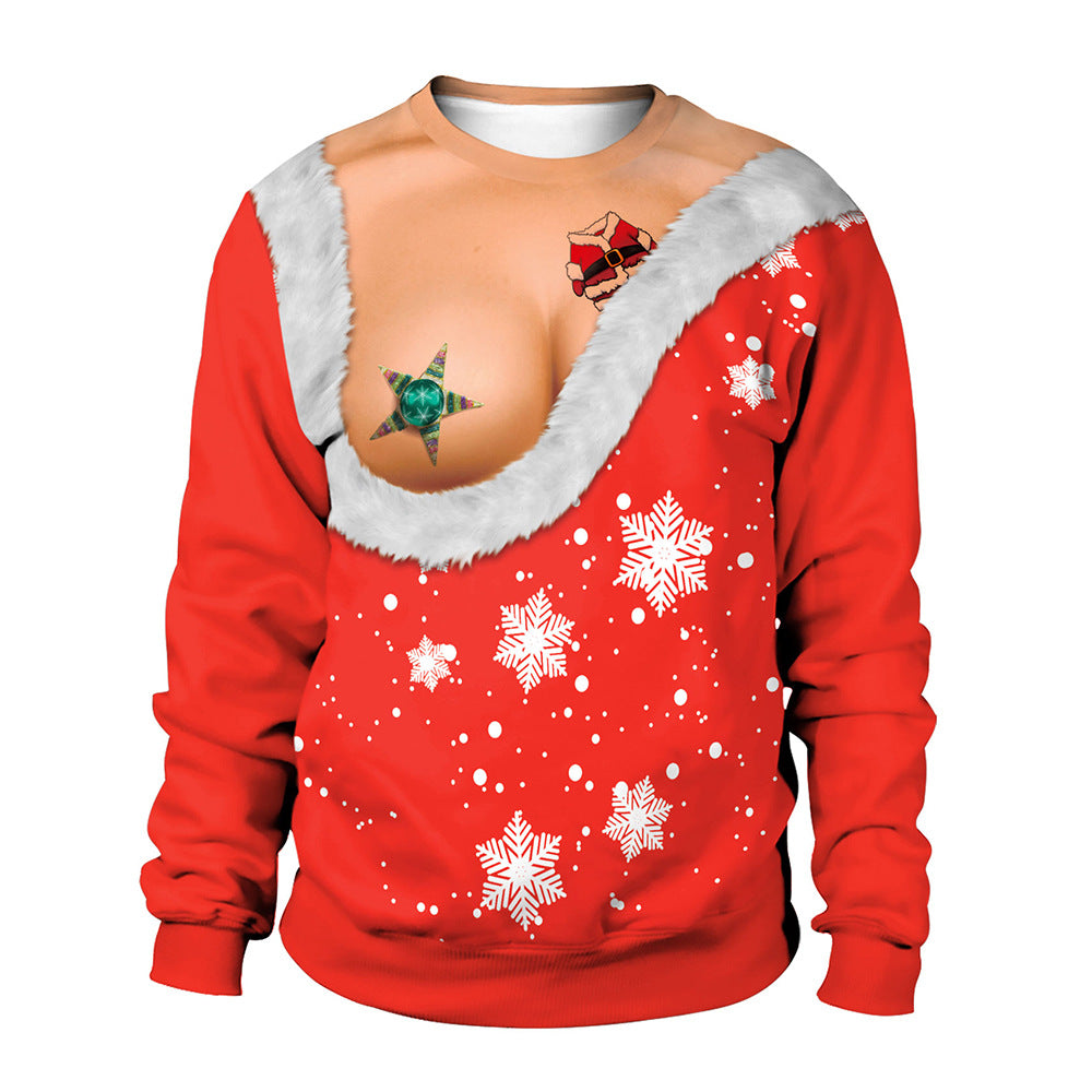 Couple Christmas Spoof Printed Round Neck Sweatshirt