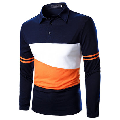 Men's Tricolor Stitched Lapel Long-sleeved Shirts