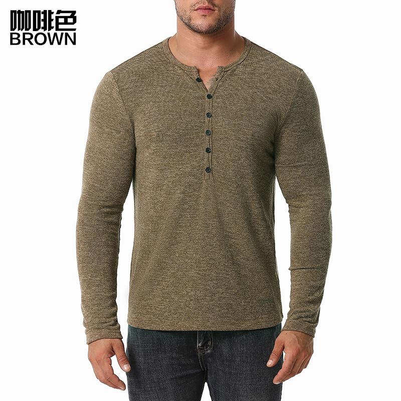 Men's Long Sleeves Waffle Weave Henry Stand-Up Collar T-shirt