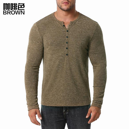 Men's Long Sleeves Waffle Weave Henry Stand-Up Collar T-shirt