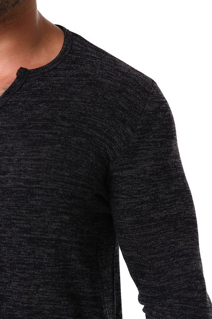 Men's Long Sleeves Waffle Weave Henry Stand-Up Collar T-shirt