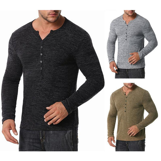 Men's Long Sleeves Waffle Weave Henry Stand-Up Collar T-shirt