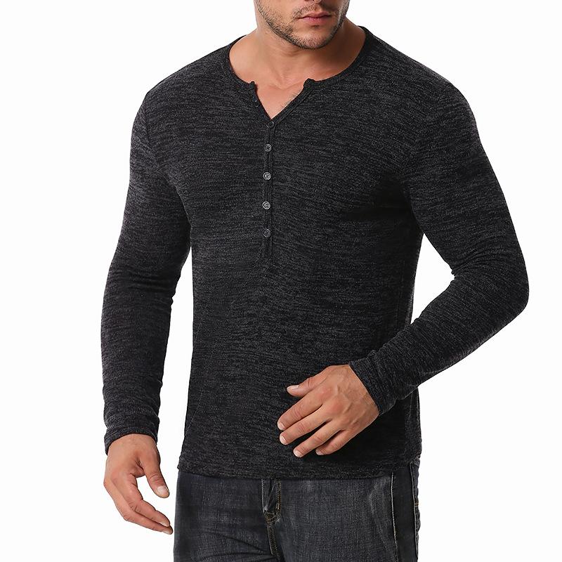 Men's Long Sleeves Waffle Weave Henry Stand-Up Collar T-shirt