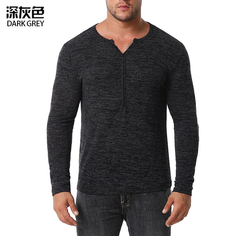 Men's Long Sleeves Waffle Weave Henry Stand-Up Collar T-shirt