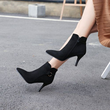 Pointed Toe Velvet Women's High Heeled Ankle Boots