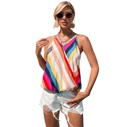 Womens Rainbow Strap V-neck Top