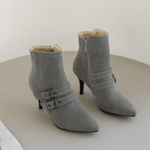 Pointed Toe Buckle Women's High Heeled Ankle Boots