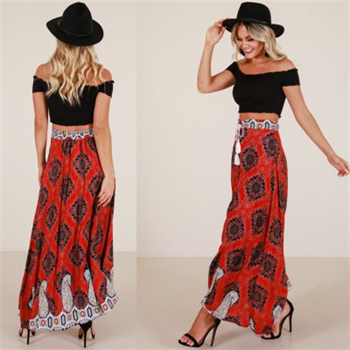 Fashion Printed Cross-tied Long Women Skirts