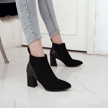 Women Chunky High Heels Short Boots