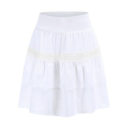 Fashion Elasticity Waist Lace Split Joint Flounce Sexy Short Women Skirts