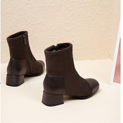 Women Color Block Low Heels Short Boots