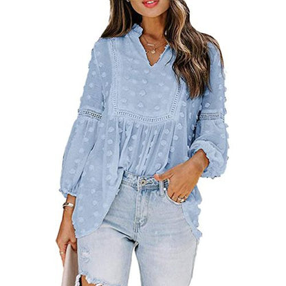 Womens Lotus Leaf Chiffon Long-sleeved Shirt Blouse