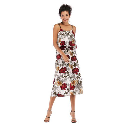 Floral Print on Chiffon Skirt Women Dresses