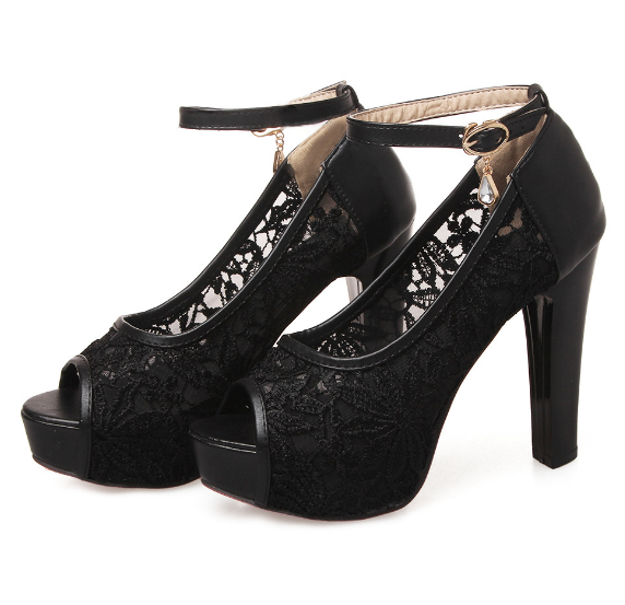 Ankle Strap Lace Sandals Women Platform Pumps Peep Toe High Heels Shoes Woman