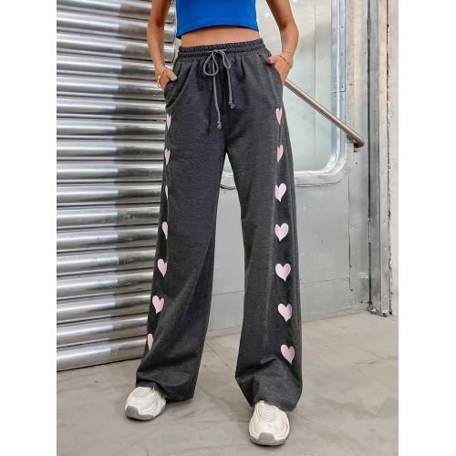 Womens Love-shaped Printed Drawstring Sports Pants
