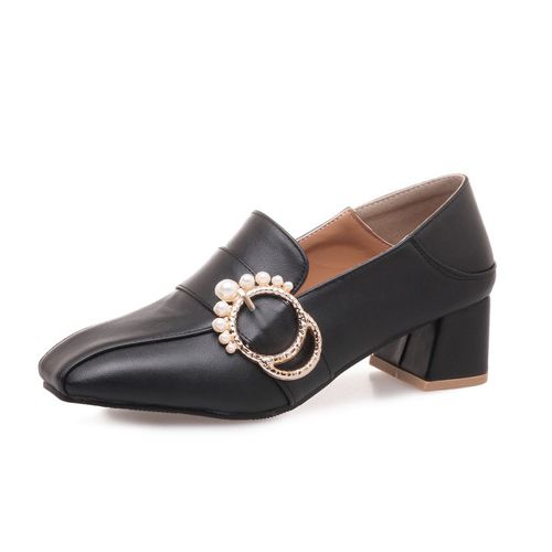 Women Pearl Mid Heel Chunky Pumps