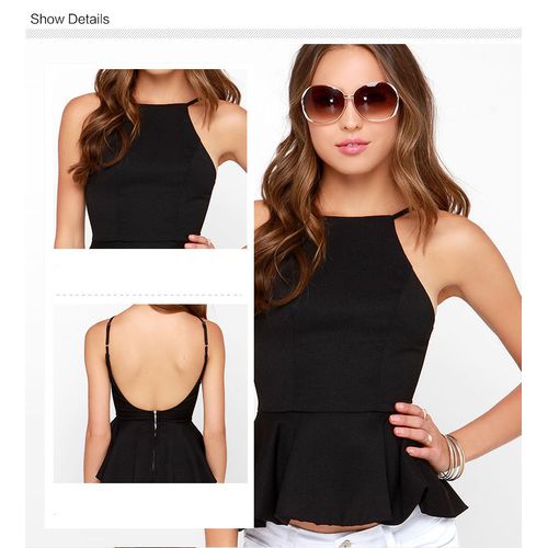 Sexy Hanging Neck Exposed Back Front Short Rear Long Frilled Tuxedo Women Sling Tank Top