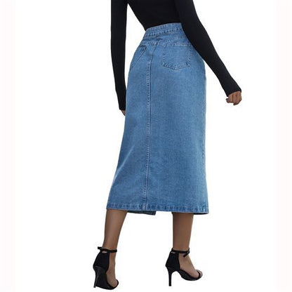 Ins Fashion High Waist Single Breasted Denim Women Skirts