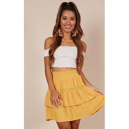 Fashion Elasticity Waist Lace Split Joint Flounce Sexy Short Women Skirts