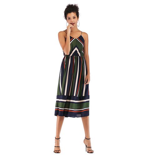 Striped Swing Skirt Irregular Chiffon Women Dresses