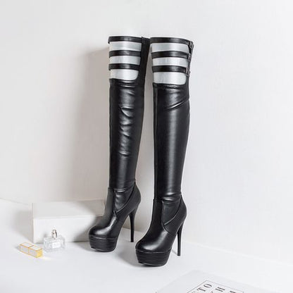 Women Buckle High Heel Platform Over the Knee Boots