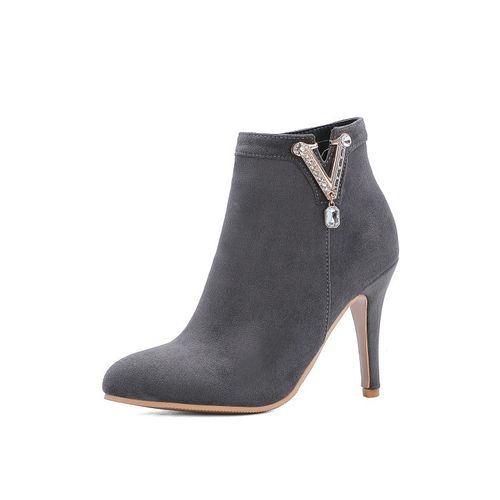 Pointed Toe Rhinestone Women High Heels Short Boots