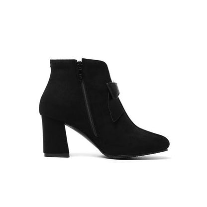 Round Toe Bow Tie Women's High Heeled Ankle Boots