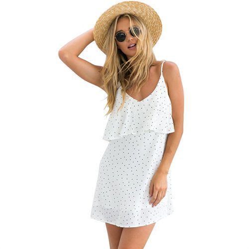 Sweet Dots Short V-neck Shoulder Lace-up Backless Women's Dresses